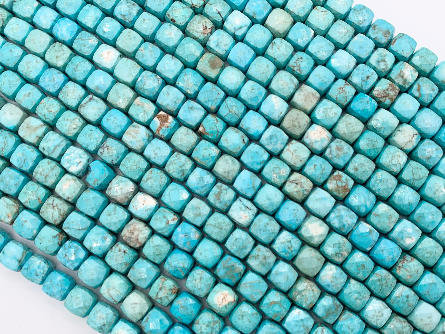 Natural Blue Magnesite High Quality Hand Cut Faceted Cube Beads Natural Light Turquoise Color Stone 4mm, 5mm, 6-7mm, 8-9mm