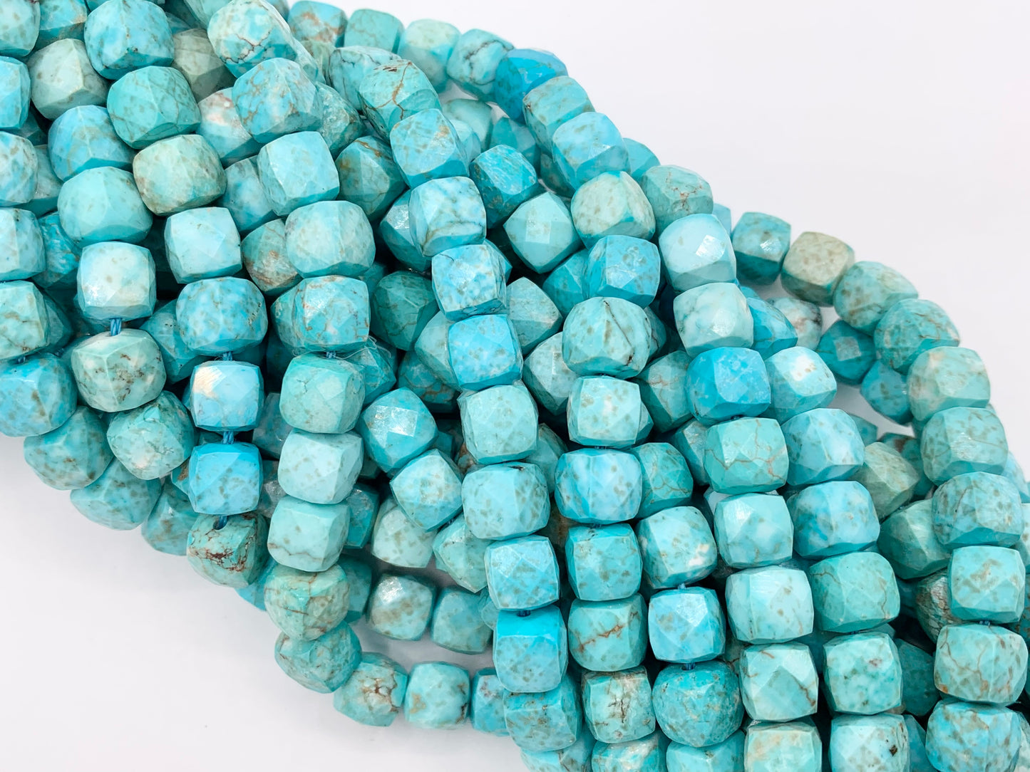 Natural Blue Magnesite High Quality Hand Cut Faceted Cube Beads Natural Light Turquoise Color Stone 4mm, 5mm, 6-7mm, 8-9mm
