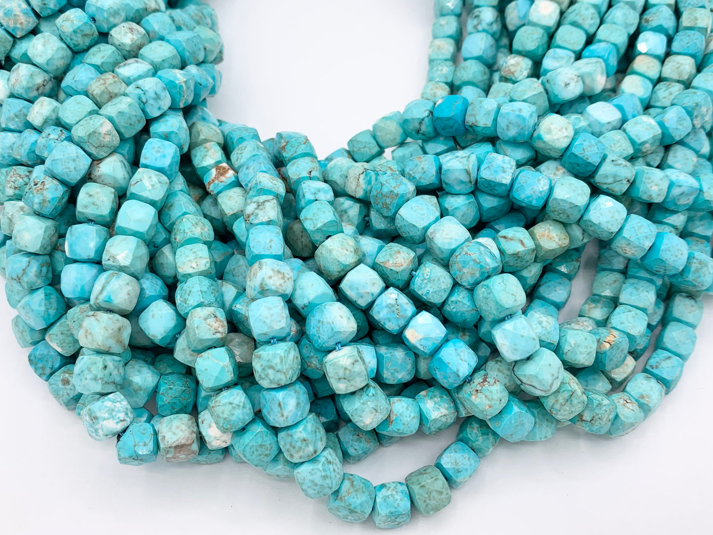 Natural Blue Magnesite High Quality Hand Cut Faceted Cube Beads Natural Light Turquoise Color Stone 4mm, 5mm, 6-7mm, 8-9mm