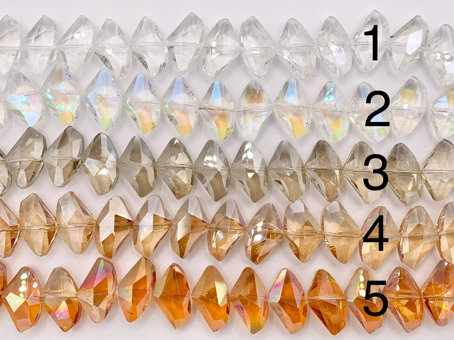 24x14mm Irregular Shape Crystal Faceted Shiny Glass Geometric Triangular Beads Strand 15 Colors Available!! (Swipe to See Numbered Colors)