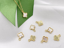 Load image into Gallery viewer, Tiny White Lip Shell Clover Charms | 18K Gold Plated Over Brass 10 PCS
