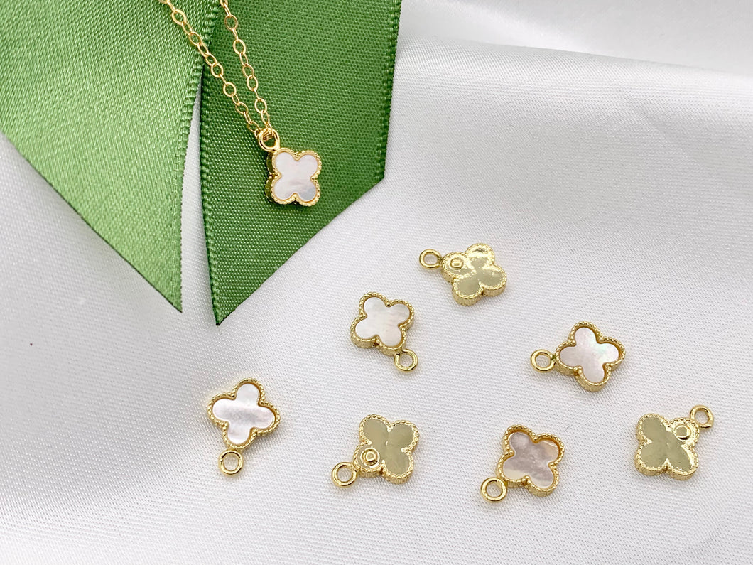 Tiny White Lip Shell Clover Charms | 18K Gold Plated Over Brass 10 PCS