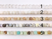 Cargar imagen en el visor de la galería, Assorted High Quality Stone Hand Cut Faceted Cube Beads 17 Different Natural Stone Beads 7-8mm 15&quot; Strand
