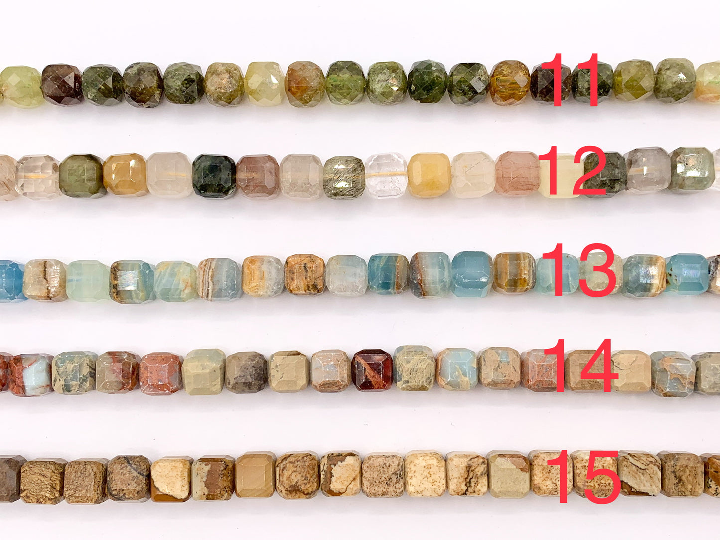 Assorted High Quality Stone Hand Cut Faceted Cube Beads 17 Different Natural Stone Beads 7-8mm 15" Strand