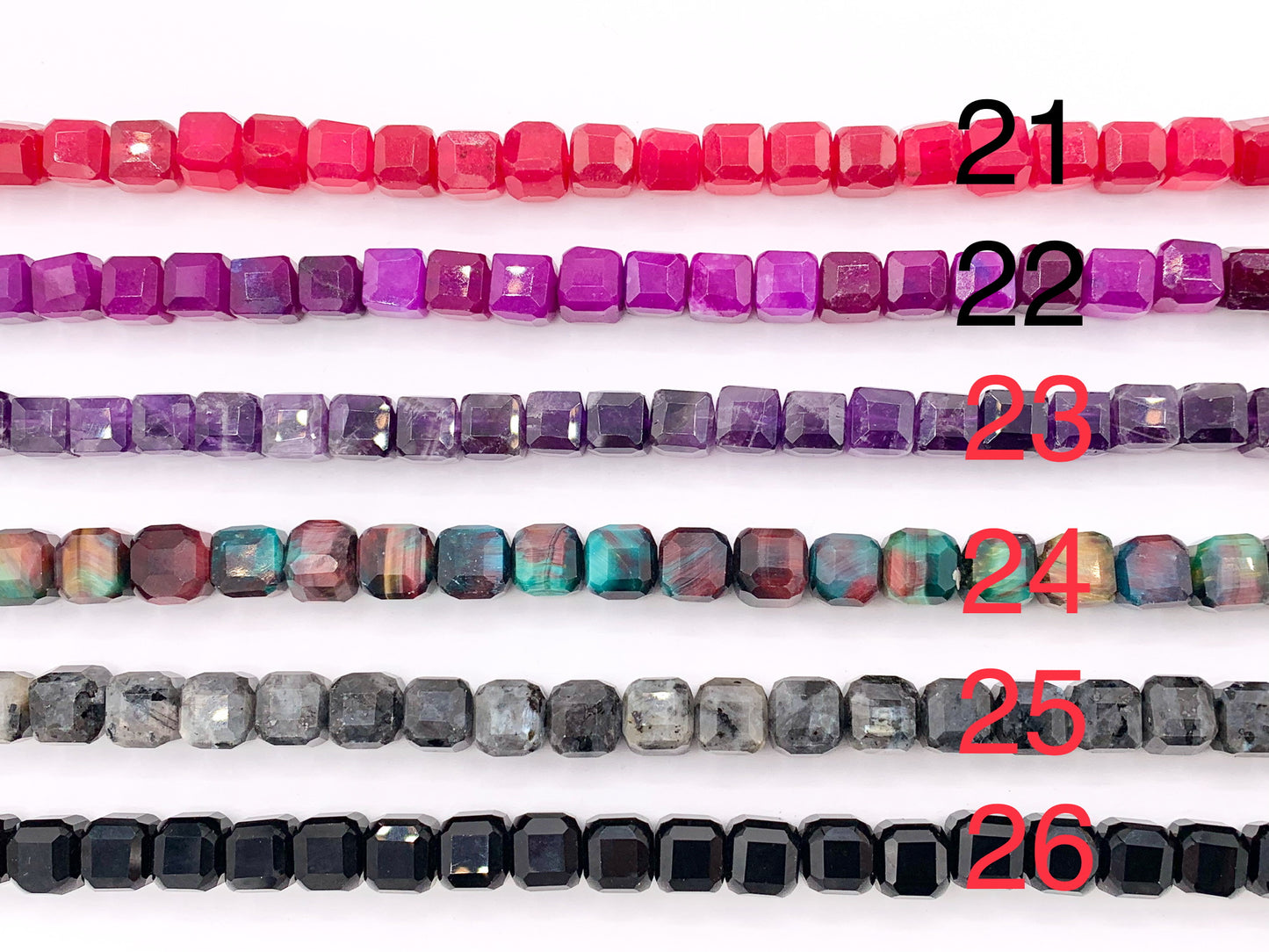 Assorted High Quality Stone Hand Cut Faceted Cube Beads 17 Different Natural Stone Beads 7-8mm 15" Strand