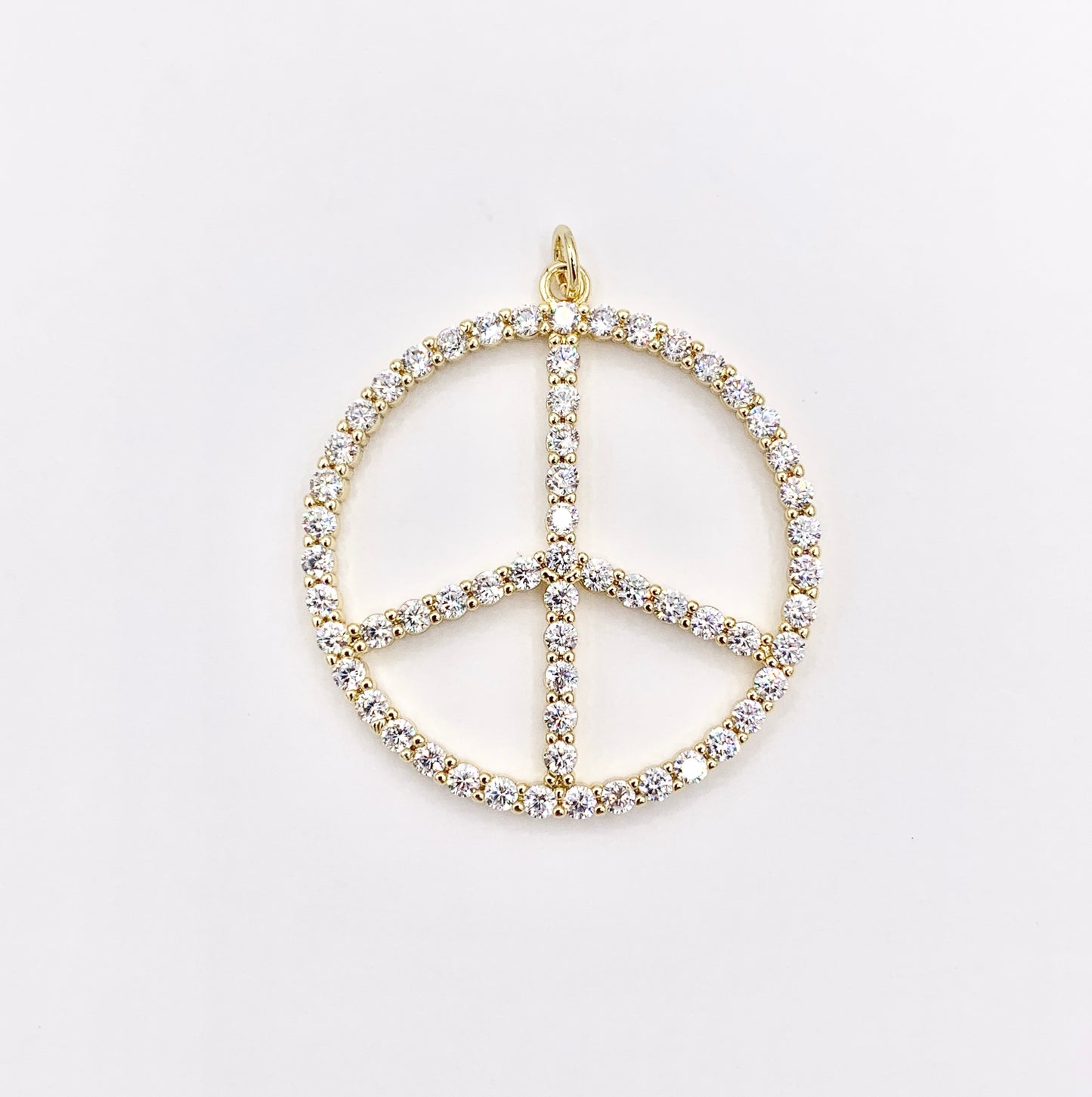 36mm Boho Chic Sparkling Peace Sign CZ Pave Pendant in 18K Gold plated Copper 4 PCS