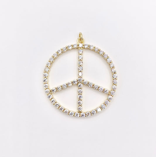36mm Boho Chic Sparkling Peace Sign CZ Pave Pendant in 18K Gold plated Copper 4 PCS