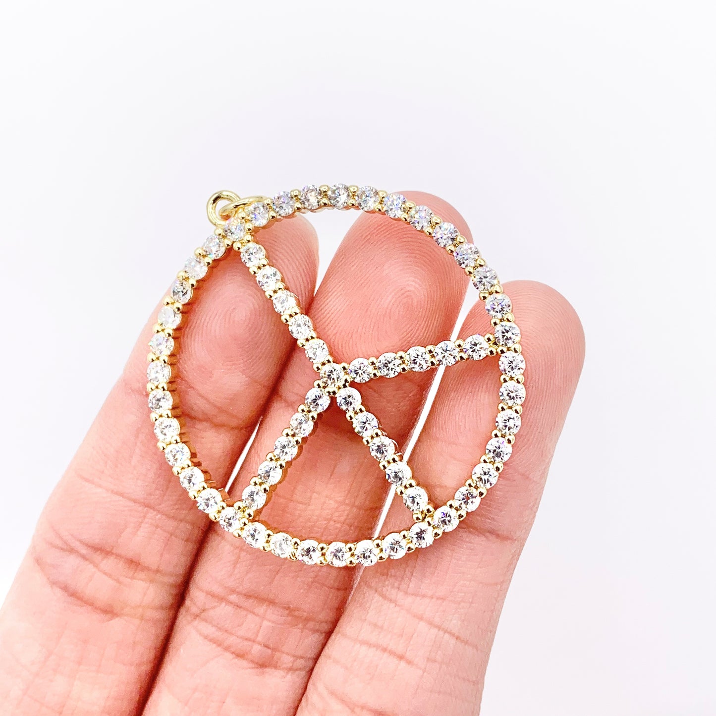 36mm Boho Chic Sparkling Peace Sign CZ Pave Pendant in 18K Gold plated Copper 4 PCS