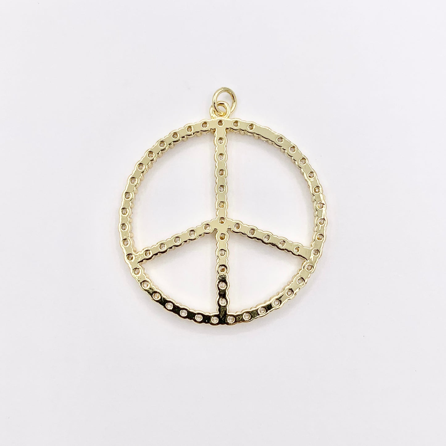 36mm Boho Chic Sparkling Peace Sign CZ Pave Pendant in 18K Gold plated Copper 4 PCS