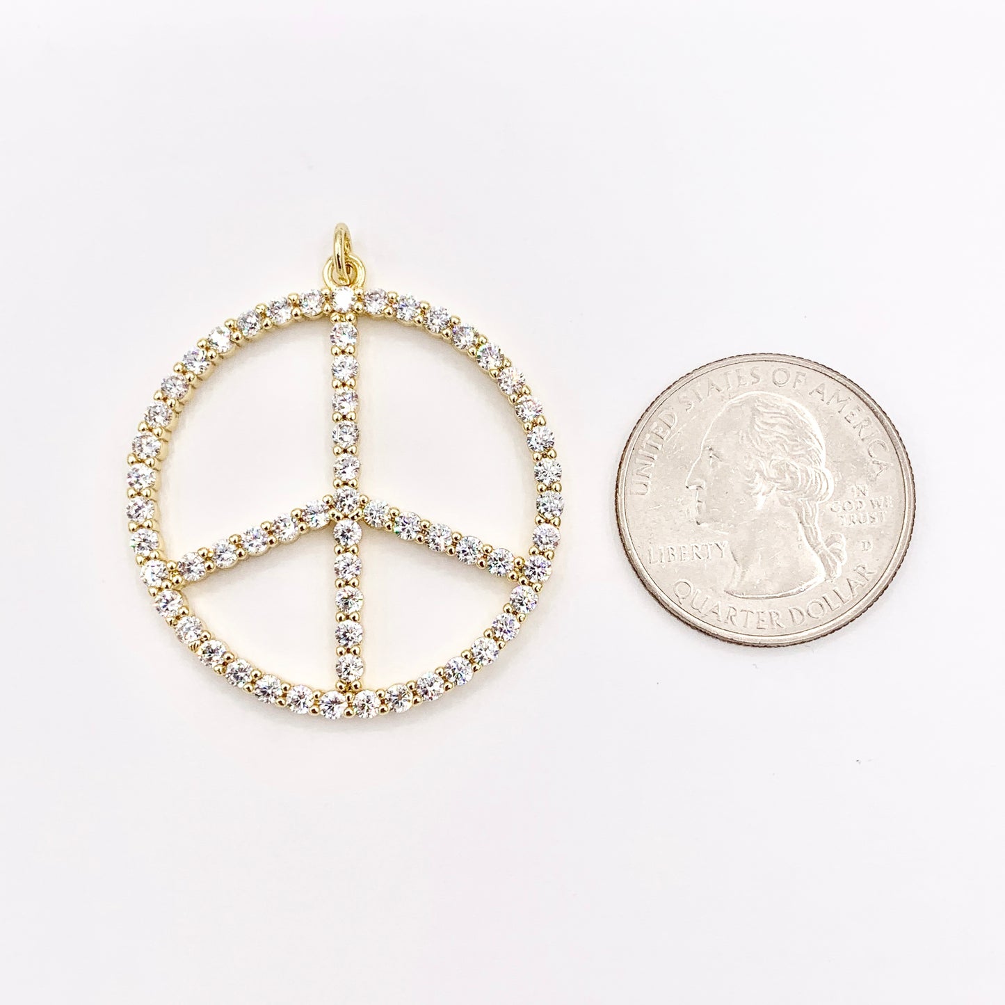 36mm Boho Chic Sparkling Peace Sign CZ Pave Pendant in 18K Gold plated Copper 4 PCS