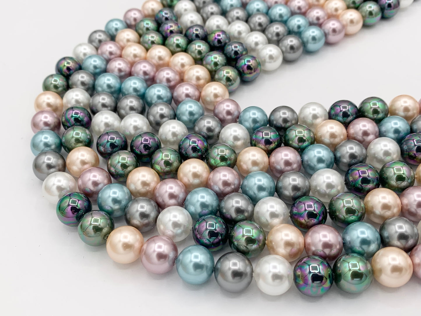Multicolor Crystal Pearl Smooth Round Beads 6mm 8mm 10mm Around 15-16" (1 Strand)