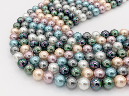 Multicolor Crystal Pearl Smooth Round Beads 6mm 8mm 10mm Around 15-16" (1 Strand)