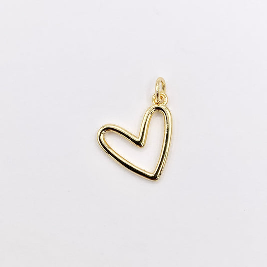 Hollow Heart Charm Center Cut Out Pendants in CZ Pave 18K Gold Plated Copper 10 PCS