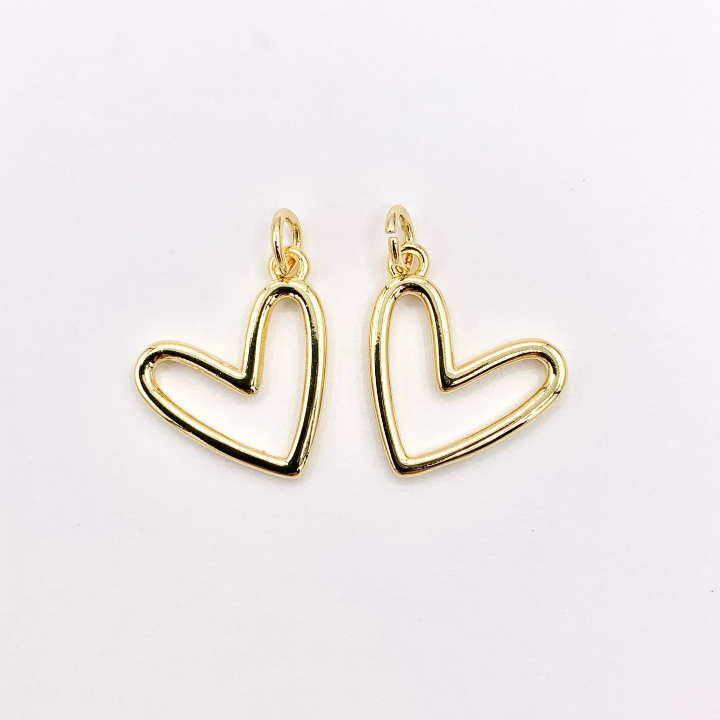 Hollow Heart Charm Center Cut Out Pendants in CZ Pave 18K Gold Plated Copper 10 PCS