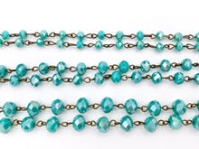 Load image into Gallery viewer, Turquoise AB Color Crystal Roundelle Faceted Rosary Beaded Chain With Brass Wire By Spool 6mm 8mm 10mm
