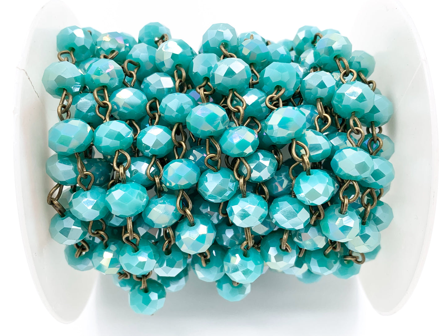 Turquoise AB Color Crystal Roundelle Faceted Rosary Beaded Chain With Brass Wire By Spool 6mm 8mm 10mm