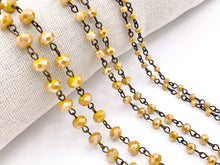 Load image into Gallery viewer, Mustard Yellow Crystal Rondelle Faceted Rosary Beaded Chain With Brass Wire By Spool 4mm 6mm 8mm
