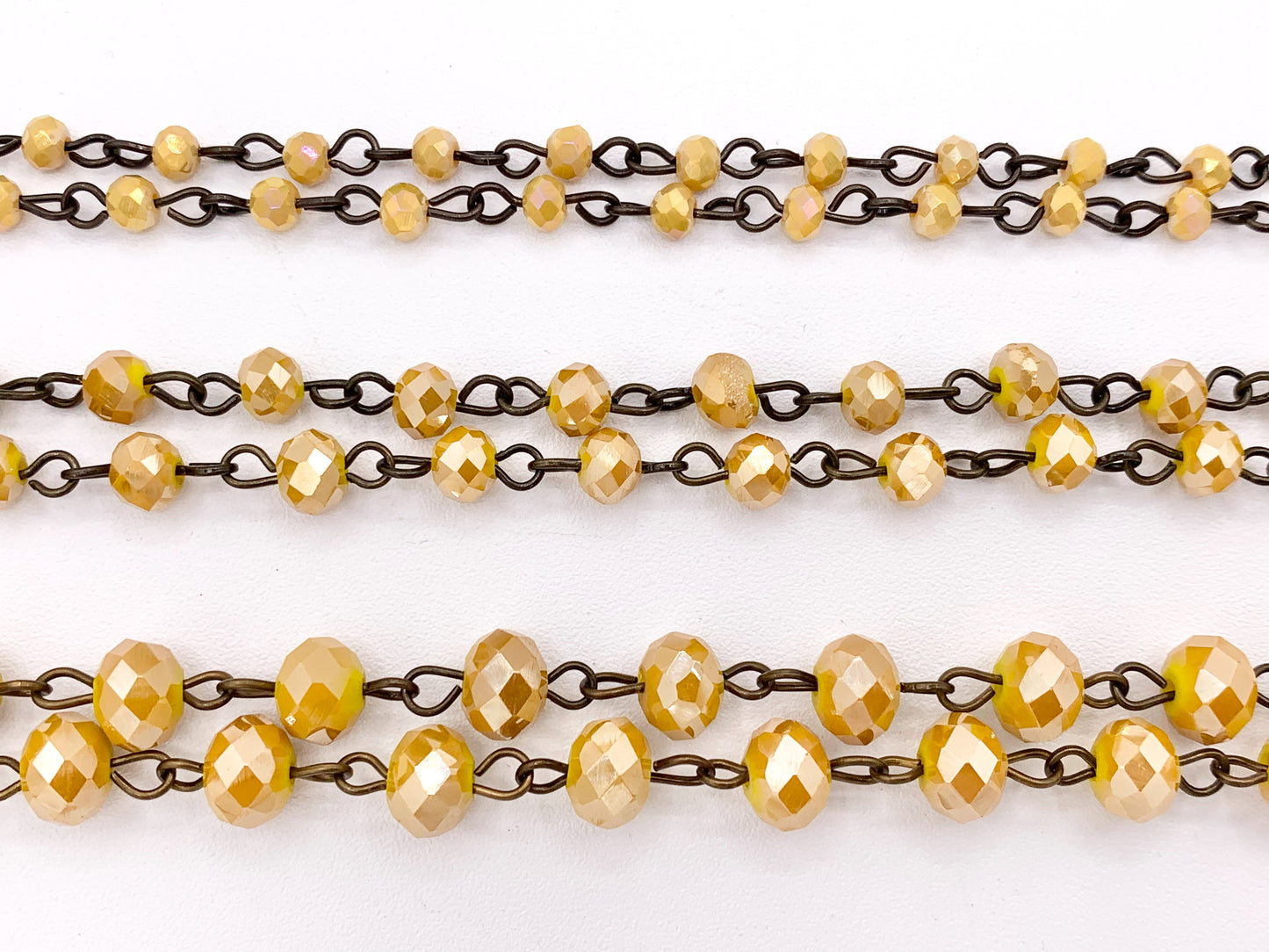Mustard Yellow Crystal Rondelle Faceted Rosary Beaded Chain With Brass Wire By Spool 4mm 6mm 8mm