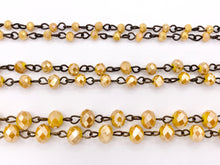 Load image into Gallery viewer, Mustard Yellow Crystal Rondelle Faceted Rosary Beaded Chain With Brass Wire By Spool 4mm 6mm 8mm
