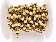 Load image into Gallery viewer, Mustard Yellow Crystal Rondelle Faceted Rosary Beaded Chain With Brass Wire By Spool 4mm 6mm 8mm
