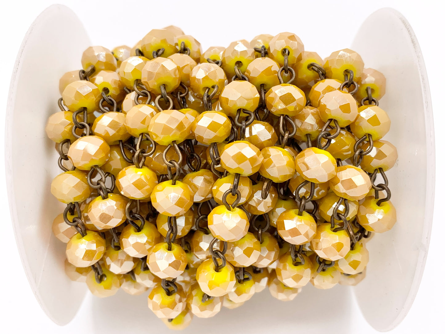 Mustard Yellow Crystal Rondelle Faceted Rosary Beaded Chain With Brass Wire By Spool 4mm 6mm 8mm