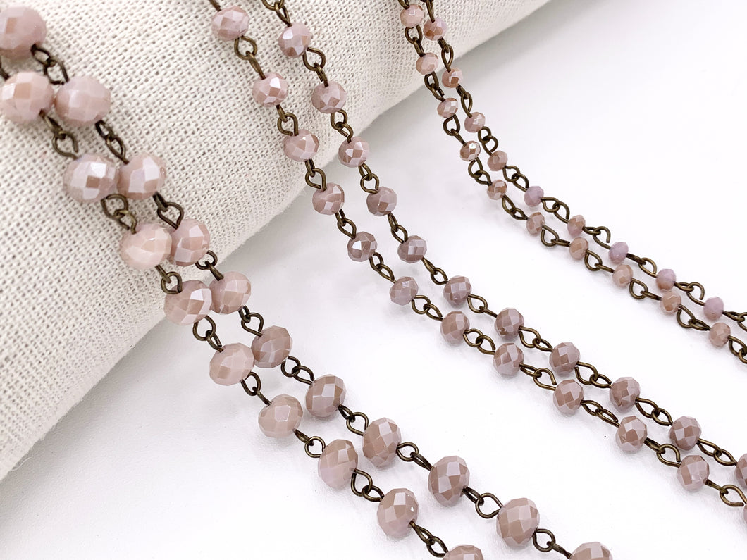 Dusty Mauve Crystal Rondelle Faceted Light Purple Rosary Beaded Chain With Brass Wire By Spool 4mm 6mm 8mm