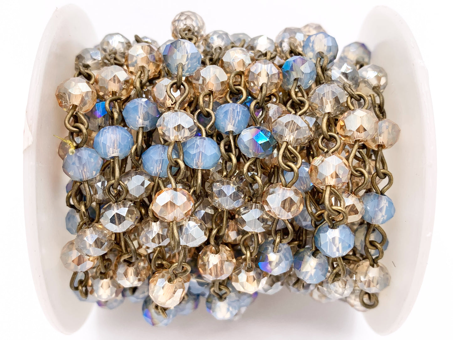 Blue+Champagne Crystal Rondelle Faceted Transparent Rosary Beaded Chain With Brass Wire By Spool 6mm 8mm