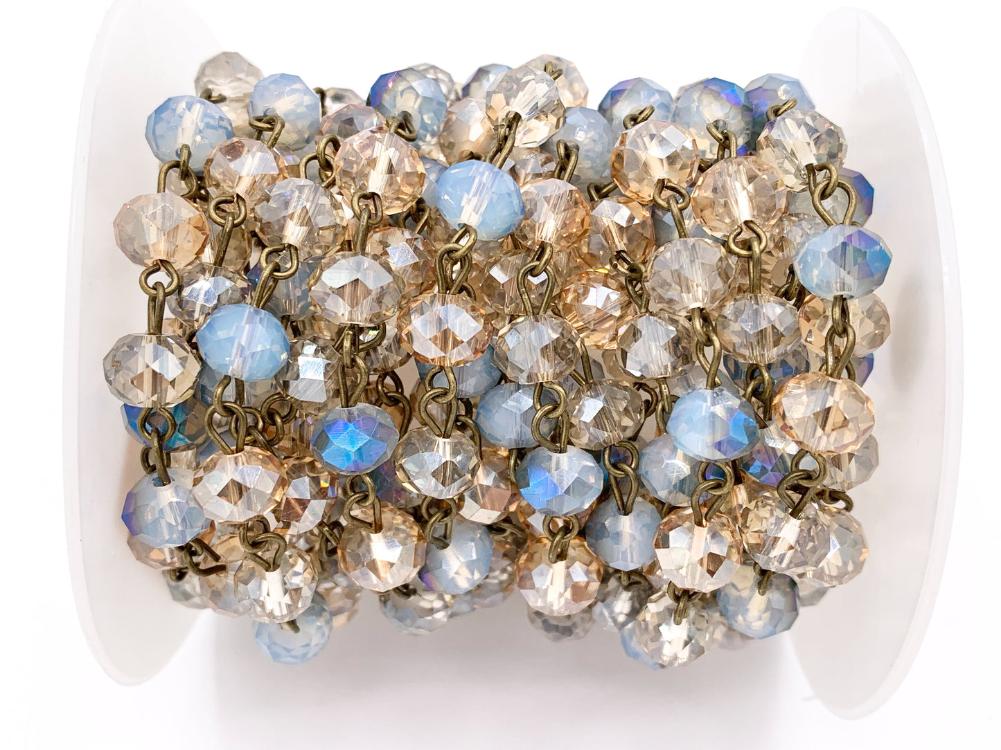 Blue+Champagne Crystal Rondelle Faceted Transparent Rosary Beaded Chain With Brass Wire By Spool 6mm 8mm