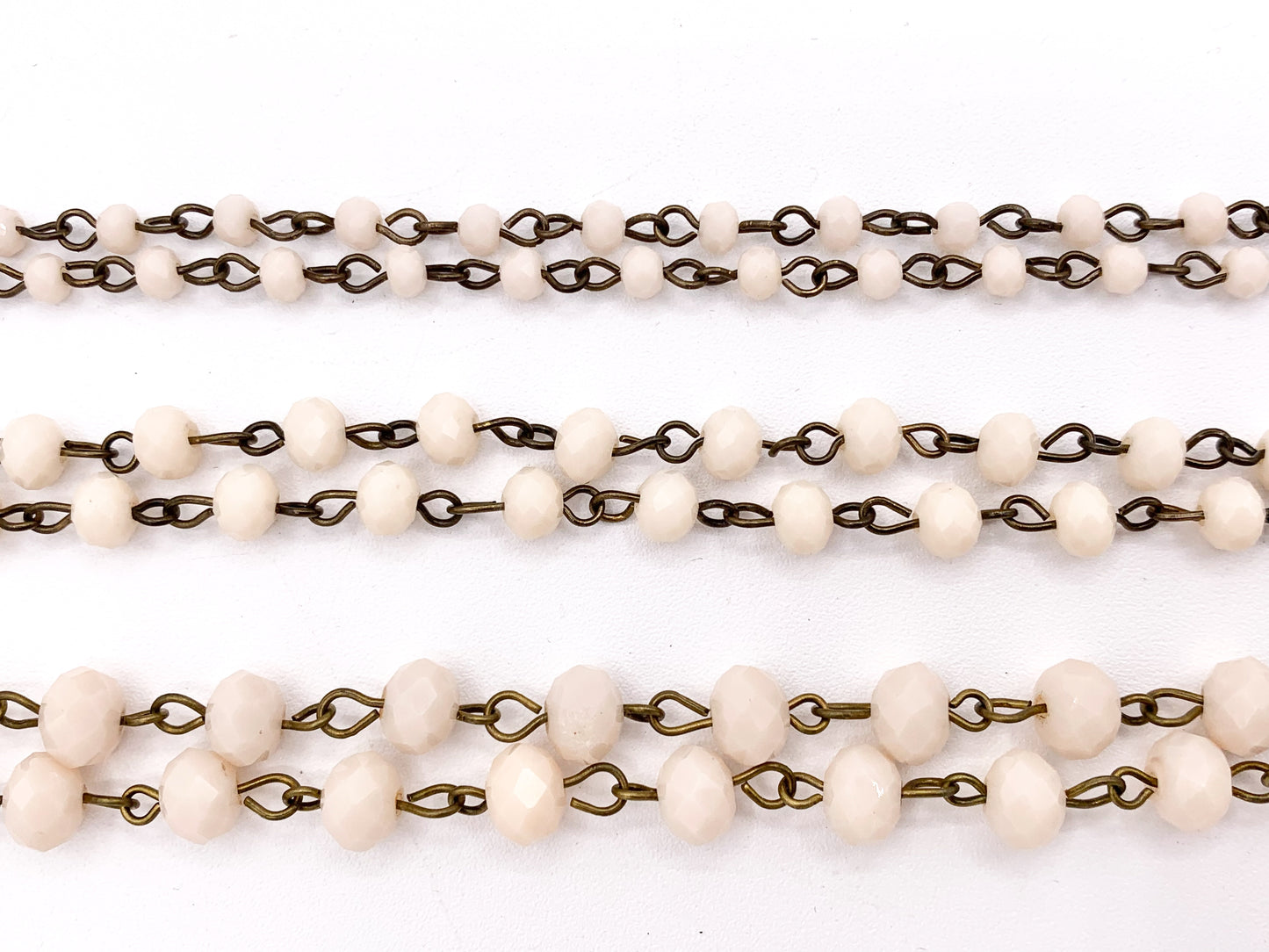 Cream/Blush Crystal Rondelle Faceted Rosary Beaded Chain With Brass Wire By Spool 4mm 6mm 8mm
