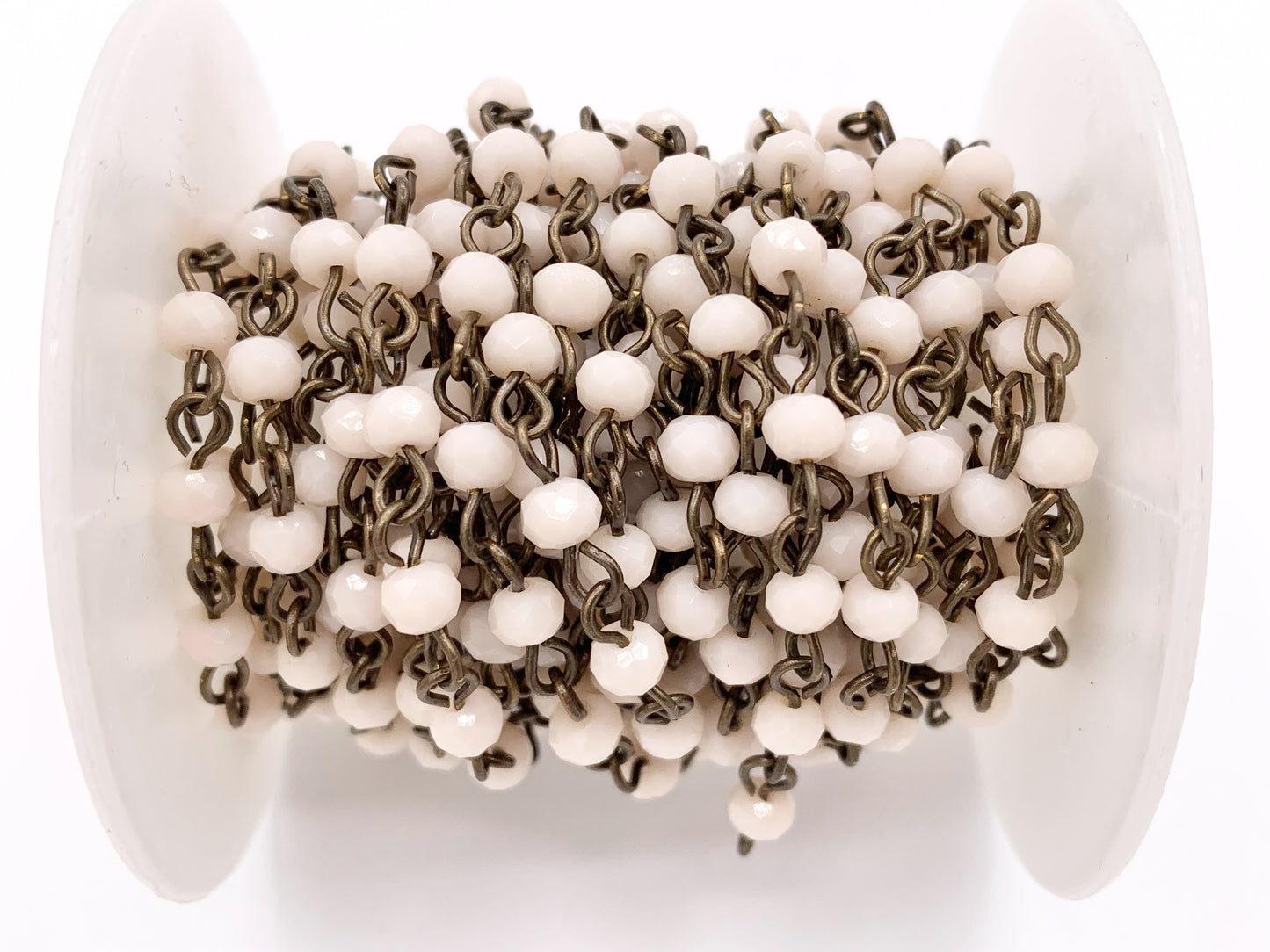 Cream/Blush Crystal Rondelle Faceted Rosary Beaded Chain With Brass Wire By Spool 4mm 6mm 8mm