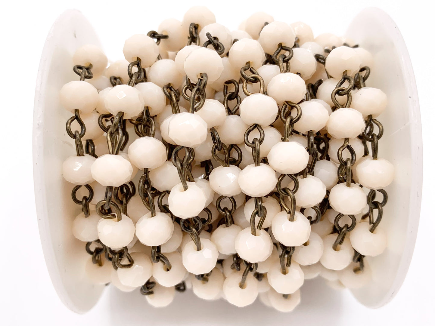 Cream/Blush Crystal Rondelle Faceted Rosary Beaded Chain With Brass Wire By Spool 4mm 6mm 8mm