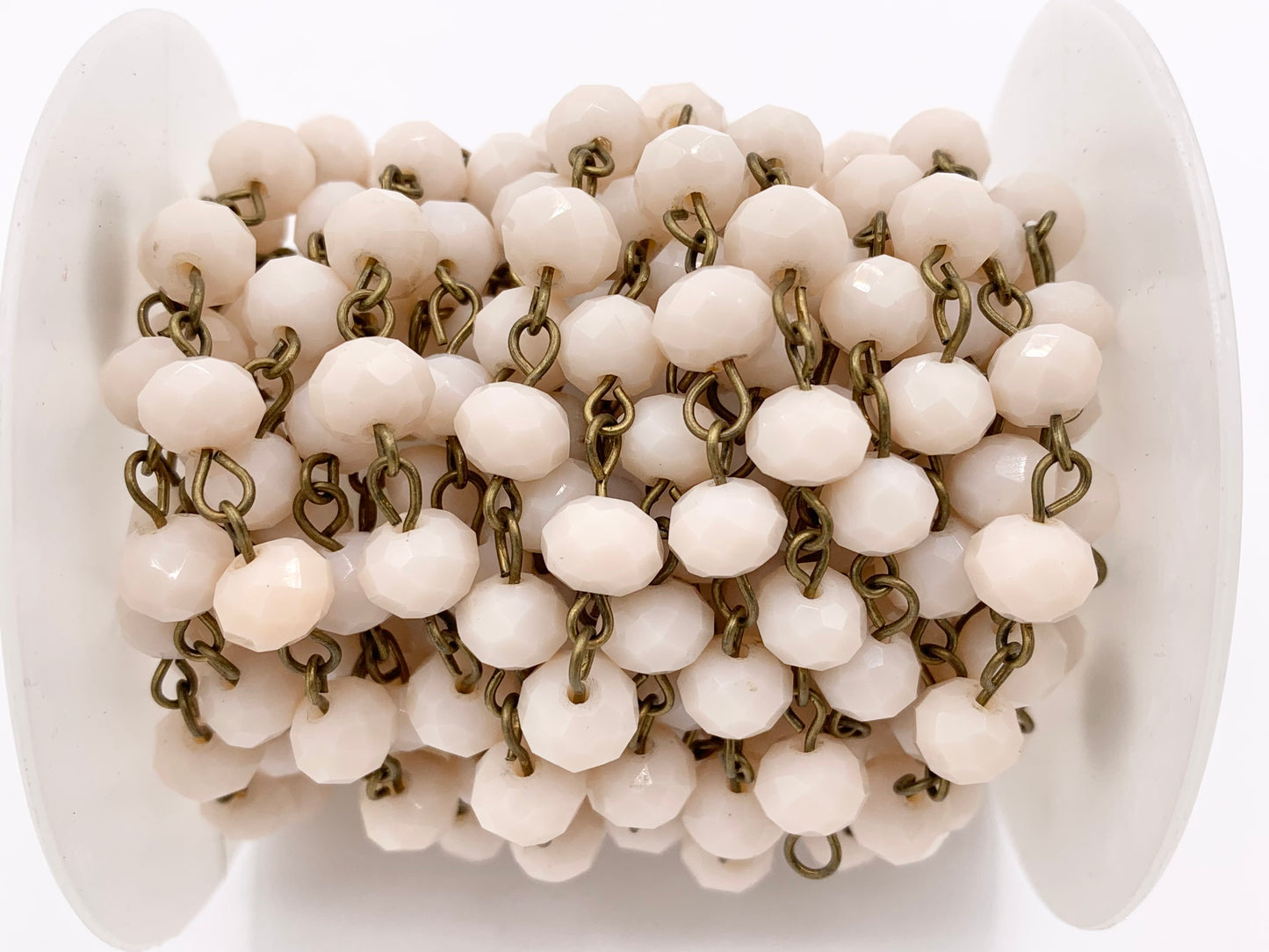 Cream/Blush Crystal Rondelle Faceted Rosary Beaded Chain With Brass Wire By Spool 4mm 6mm 8mm