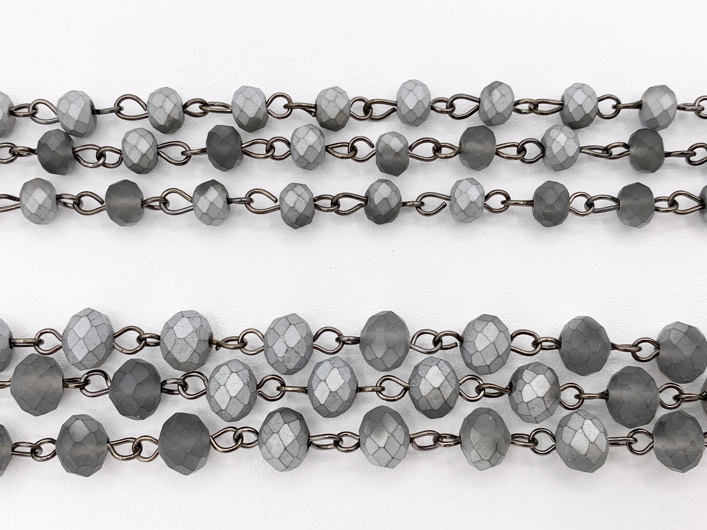 Matte Gray Crystal Half Coated Rondelle Faceted Rosary Beaded Chain With Gunmetal Wire By Spool 6mm 8mm