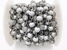 Cargar imagen en el visor de la galería, Matte Gray Crystal Half Coated Rondelle Faceted Rosary Beaded Chain With Gunmetal Wire By Spool 6mm 8mm
