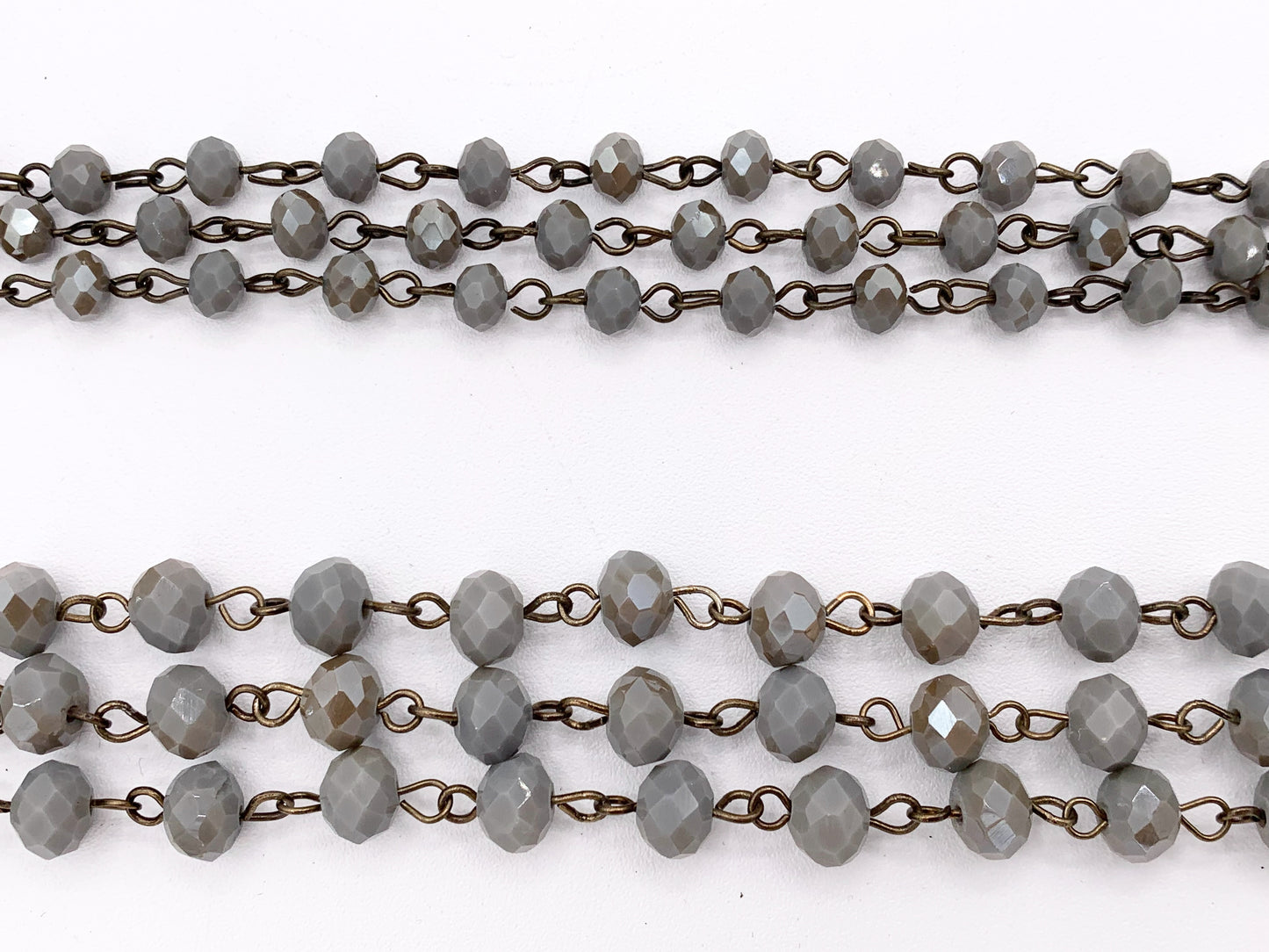 Gray Crystal Rondelle Faceted Rosary Beaded Chain With Brass Wire By Spool 6mm 8mm