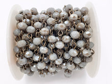 Load image into Gallery viewer, Gray Crystal Rondelle Faceted Rosary Beaded Chain With Brass Wire By Spool 6mm 8mm
