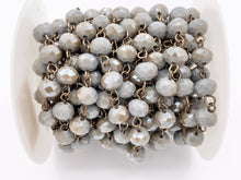 Load image into Gallery viewer, Gray Crystal Rondelle Faceted Rosary Beaded Chain With Brass Wire By Spool 6mm 8mm
