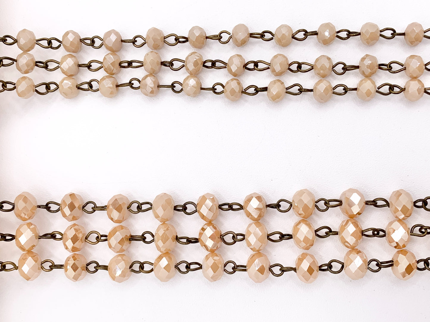Peach/Beige Crystal Rondelle Faceted Rosary Beaded Chain With Brass Wire By Spool 6mm 8mm
