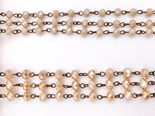 Cargar imagen en el visor de la galería, Peach/Beige Crystal Rondelle Faceted Rosary Beaded Chain With Brass Wire By Spool 6mm 8mm
