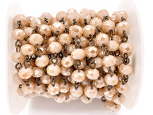 Load image into Gallery viewer, Peach/Beige Crystal Rondelle Faceted Rosary Beaded Chain With Brass Wire By Spool 6mm 8mm
