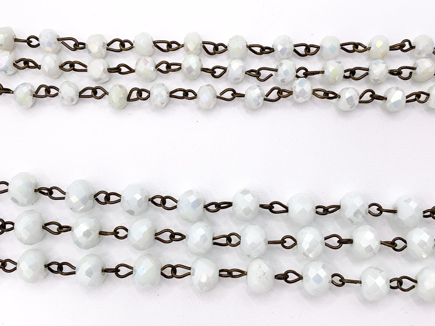White AB Crystal Rondelle Faceted Rosary Beaded Chain With Brass Wire By Spool 6mm 8mm