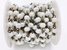 Load image into Gallery viewer, White AB Crystal Rondelle Faceted Rosary Beaded Chain With Brass Wire By Spool 6mm 8mm
