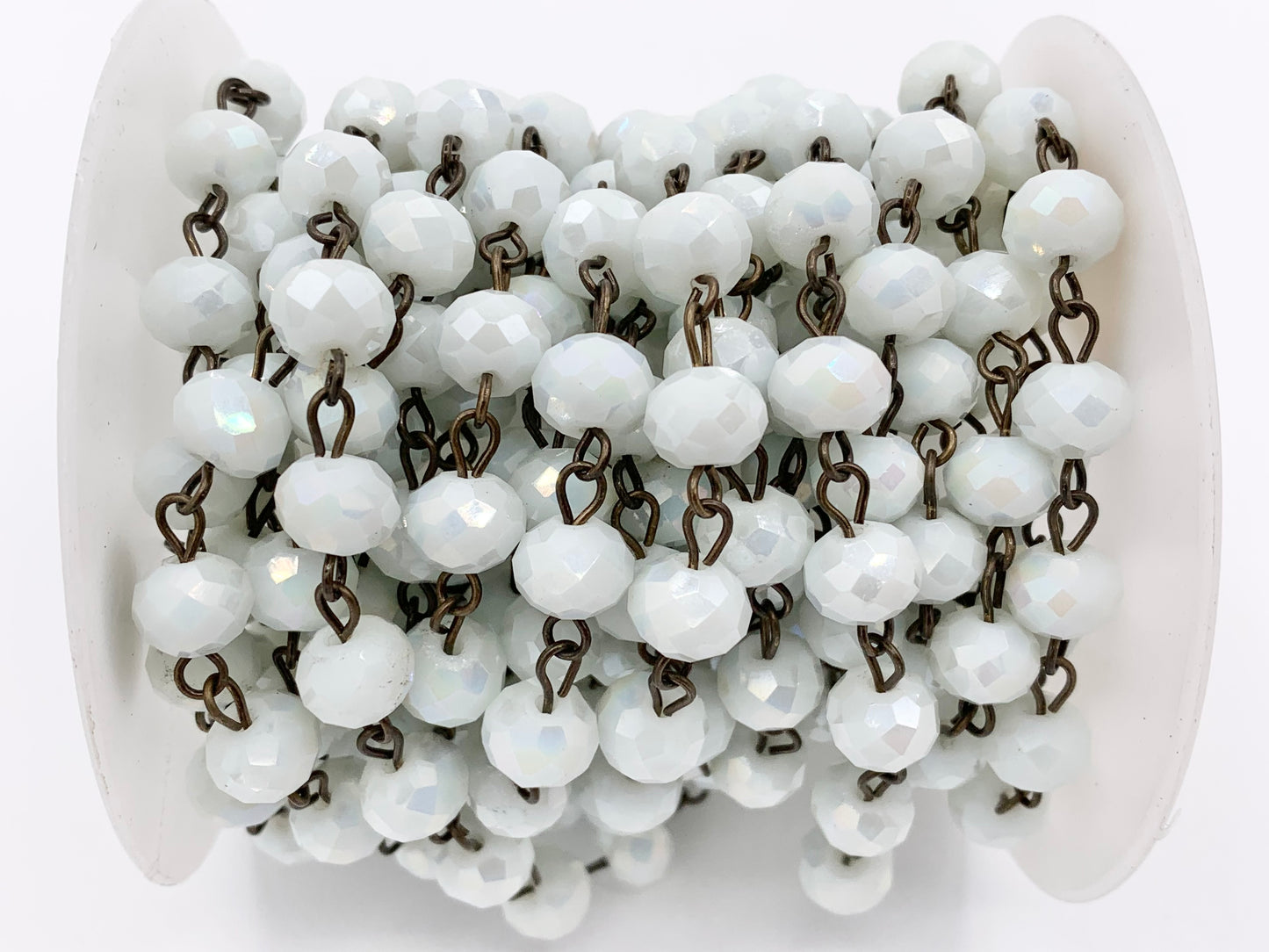 White AB Crystal Rondelle Faceted Rosary Beaded Chain With Brass Wire By Spool 6mm 8mm