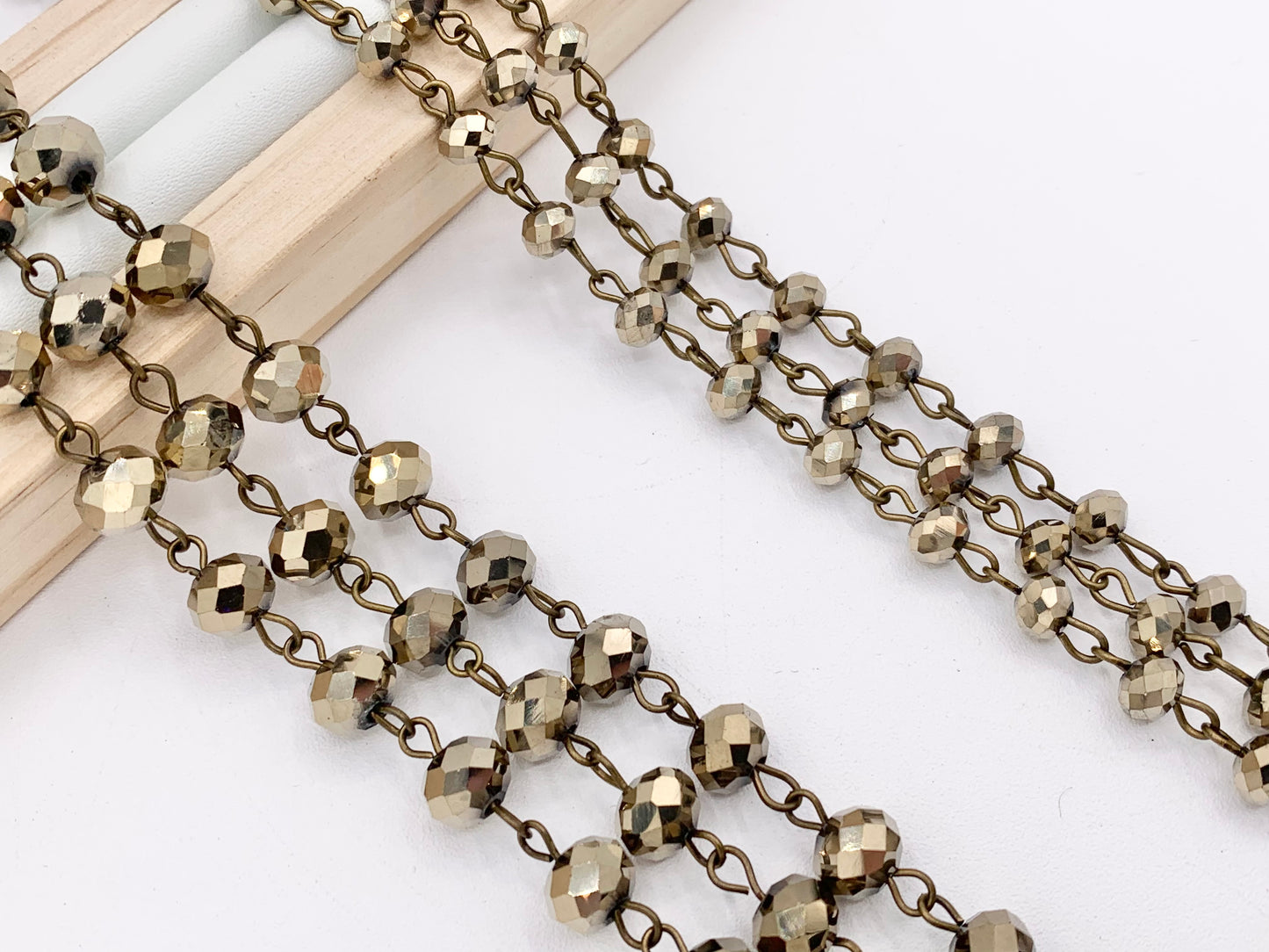 Antique Gold/ Brass Crystal Rondelle Faceted Rosary Beaded Chain With Brass Wire By Spool 6mm 8mm