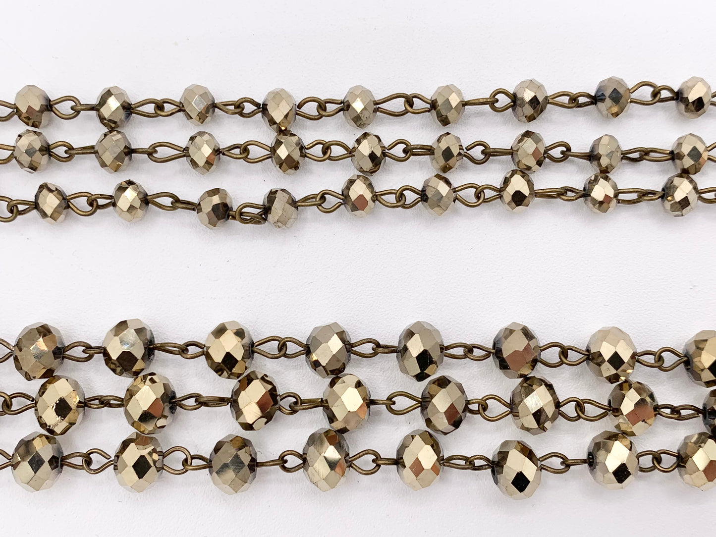 Antique Gold/ Brass Crystal Rondelle Faceted Rosary Beaded Chain With Brass Wire By Spool 6mm 8mm