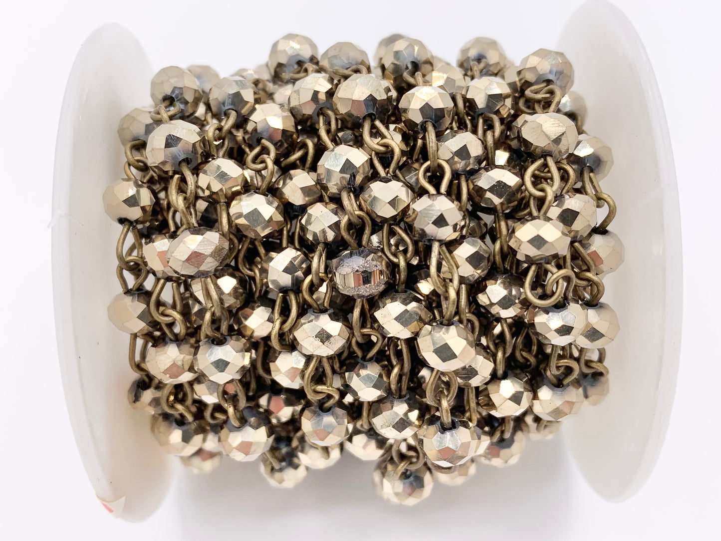 Antique Gold/ Brass Crystal Rondelle Faceted Rosary Beaded Chain With Brass Wire By Spool 6mm 8mm