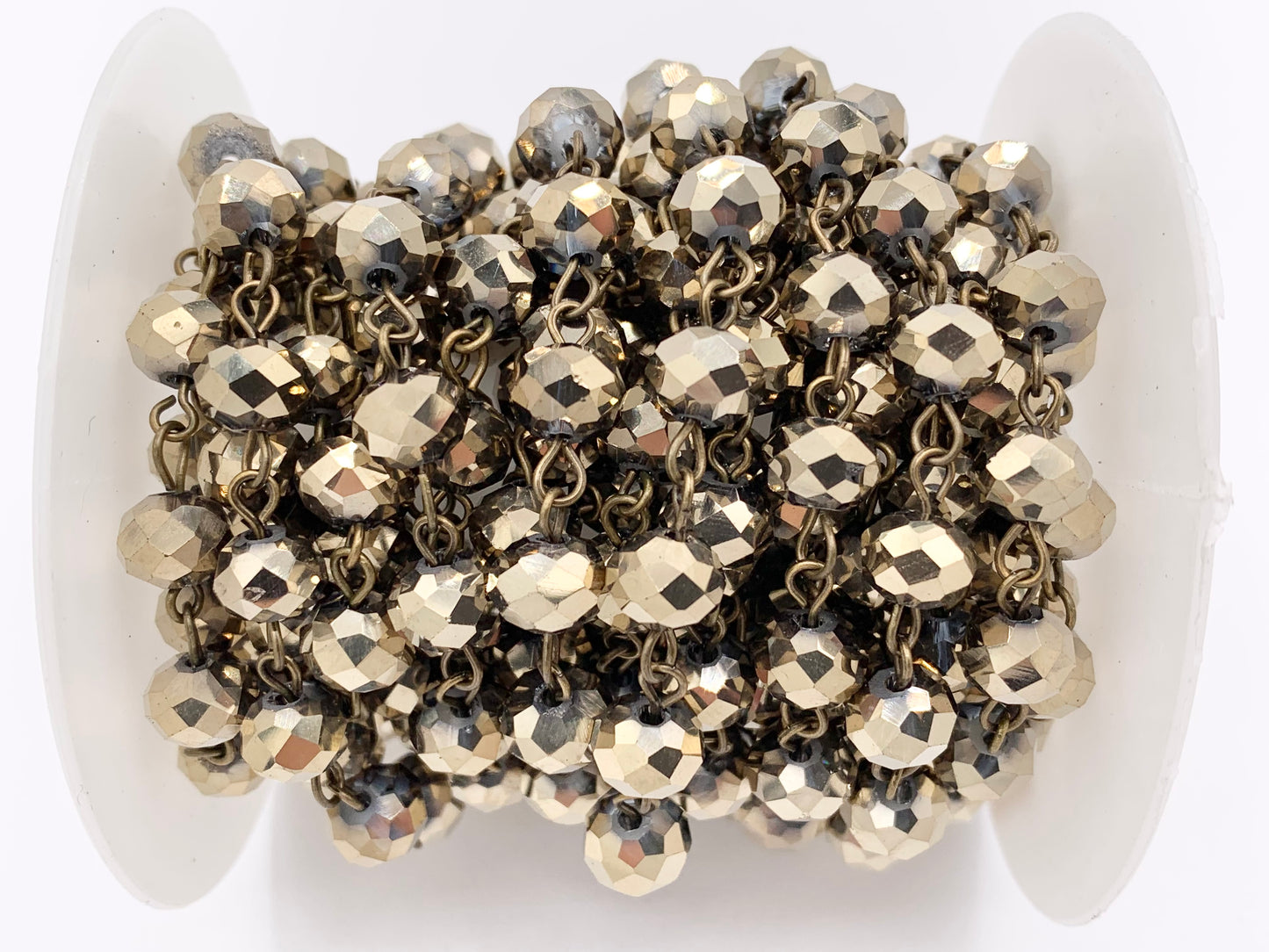 Antique Gold/ Brass Crystal Rondelle Faceted Rosary Beaded Chain With Brass Wire By Spool 6mm 8mm