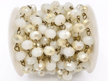 Cargar imagen en el visor de la galería, Cream Half Coated Crystal Rondelle Faceted Rosary Beaded Chain With Brass Wire By Spool 6mm 8mm 10mm
