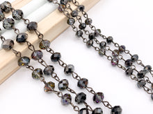 Cargar imagen en el visor de la galería, Black + Purple Half Coated Crystal Rondelle Faceted Rosary Beaded Chain With Gunmetal Wire By Spool 6mm 8mm
