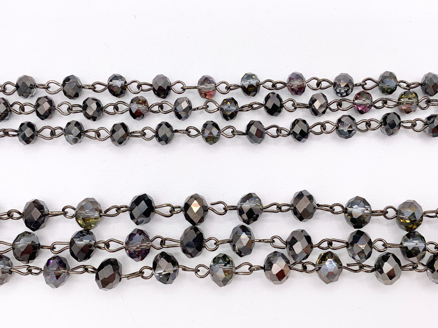 Black + Purple Half Coated Crystal Rondelle Faceted Rosary Beaded Chain With Gunmetal Wire By Spool 6mm 8mm
